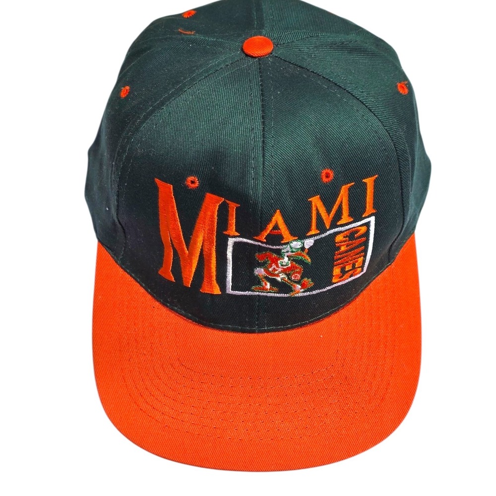 Vintage Miami Hurricanes Snapback Hat NCAA Green‎ Orange KC Made in...